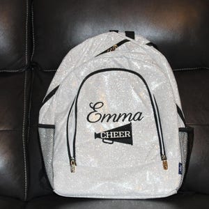 Personalized Large Glitter Backpack with Cheer Megaphone Design, Stylish and Functional