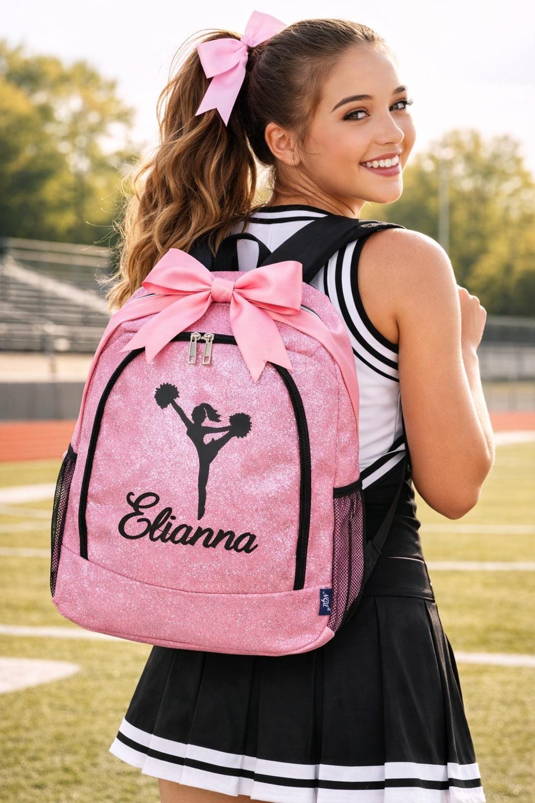 Personalized Pink Glitter Cheer Backpack, Custom Name Cheer Bag for ...
