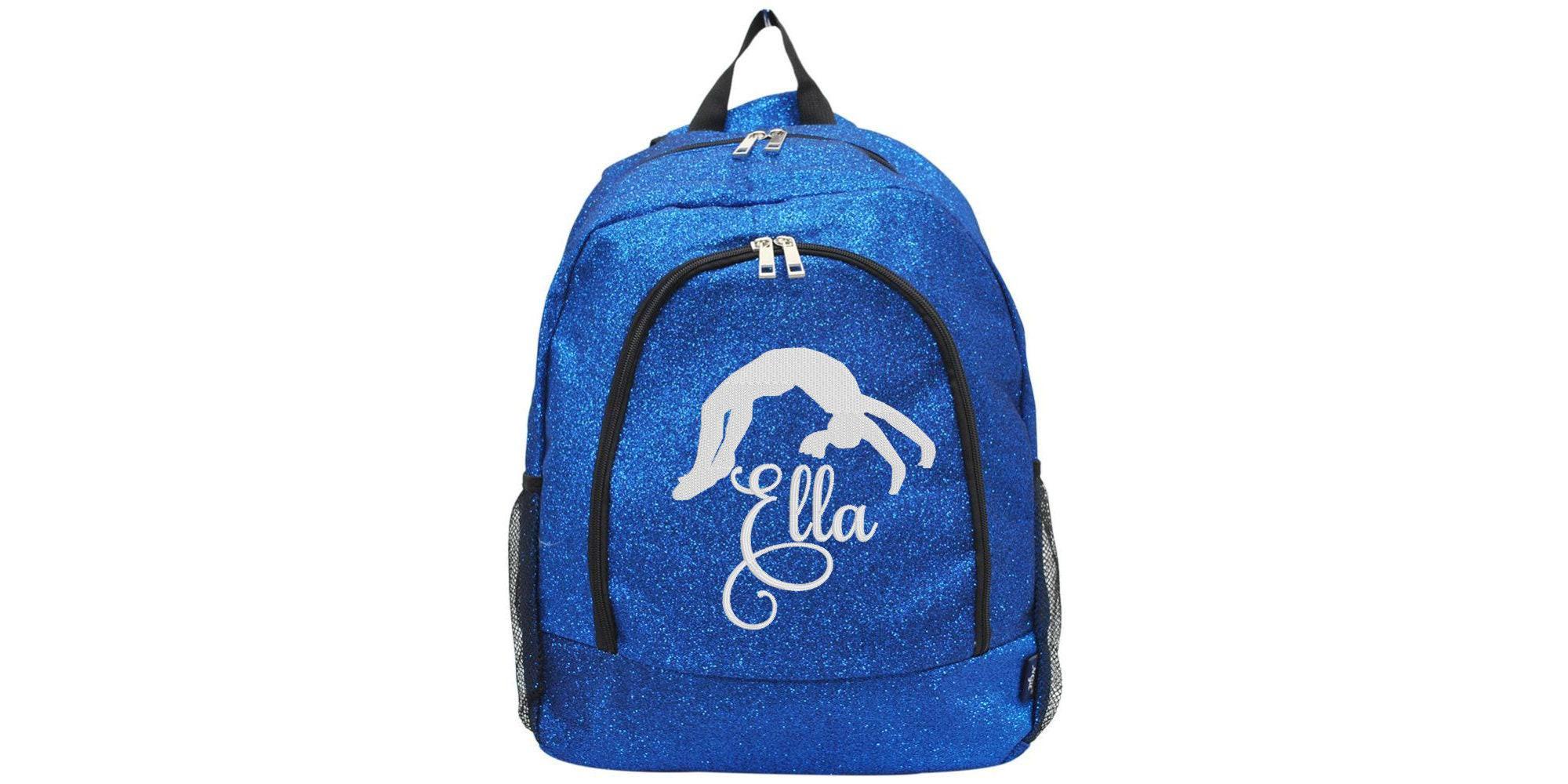 Royal Blue Glitter Backpack Large, Gymnastics Backflip Back Handspring