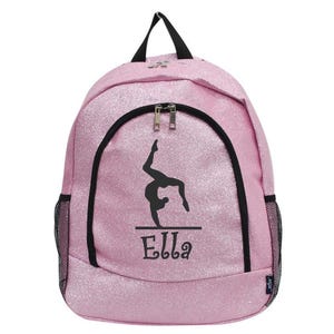 Pink Glitter Gymnast Backpack | Personalized Cheer & Dance Bag | Kids Sports and School Gift