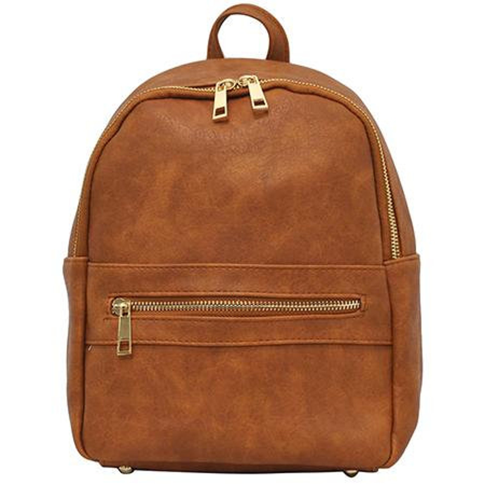 Monogrammed Faux Leather Backpack Monogram Light Brown Etsy
