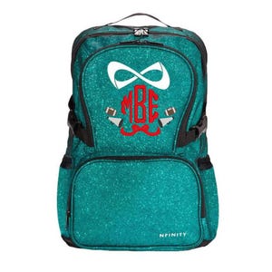 Teal Glitter Cheer Backpack: Embroidered Football Megaphone, Personalized, Fits 15&quot; Laptop