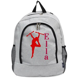 Personalized Silver Glitter Backpack: Embroidered Twirler, Cheer & Dance