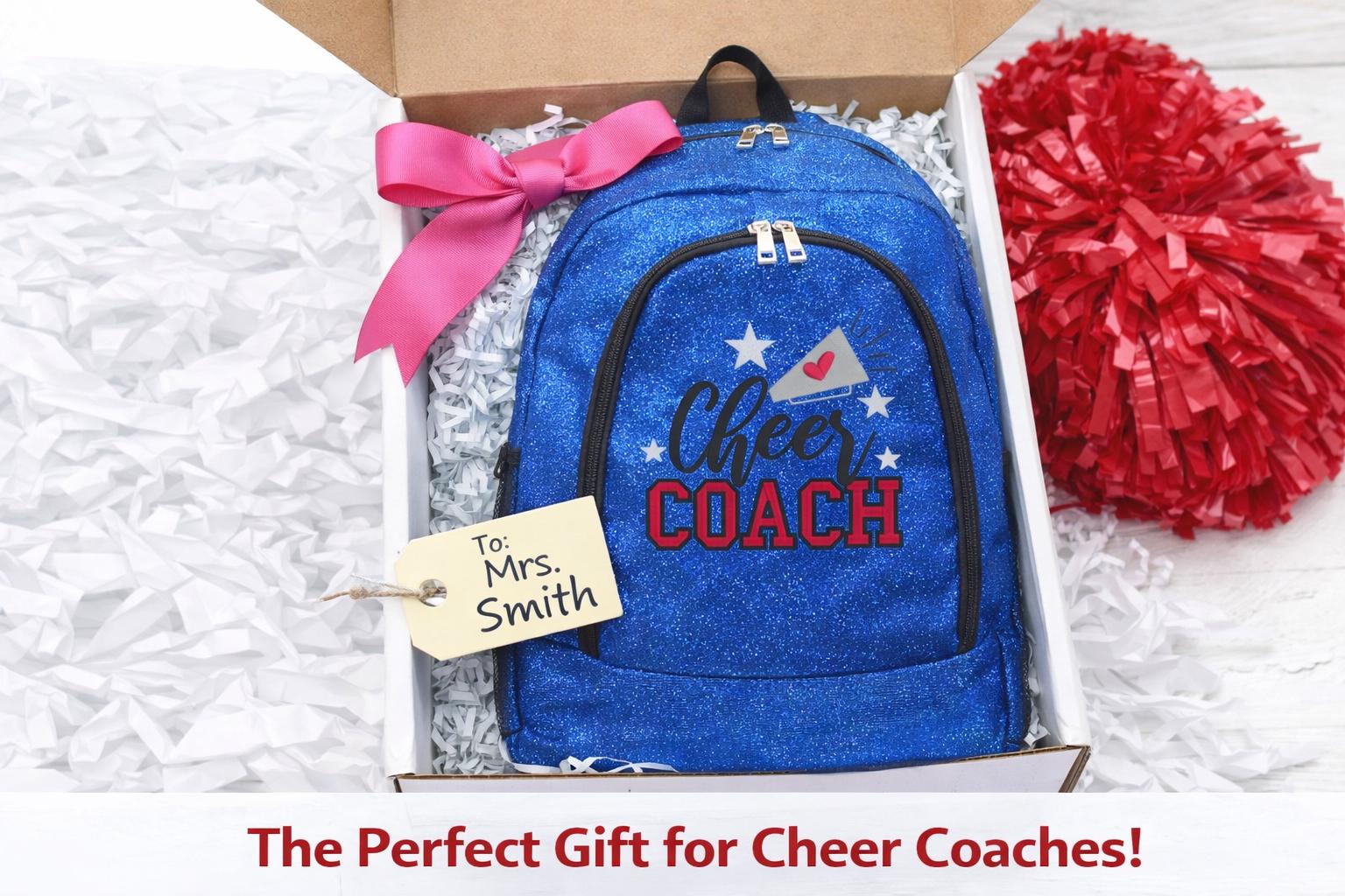 cheerleading coach backpack Personalized Blue Glitter Cheer Coach Backpack