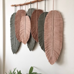 MACRAME FEATHERS macrame leaves Boho Macrame Wall Hanging Brown Green Beige colored Perfect bohemian Home Wall Decor statement piece