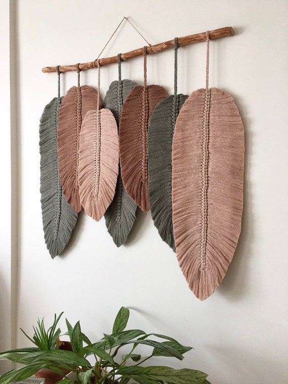 Home Decor Light grey.Set of 3 Leaf/feather Boho Handmade Macrame Wall Hanging Home Decor Light grey.Set of 3 Leaf/feather Boho Handmade Macrame Wall Hanging