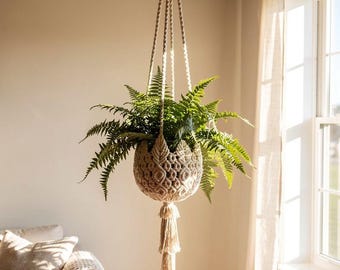 Suspension bohème en macramé | Support pour pot suspendu en coton fait main (convient aux pots de 8 à 14 pouces)