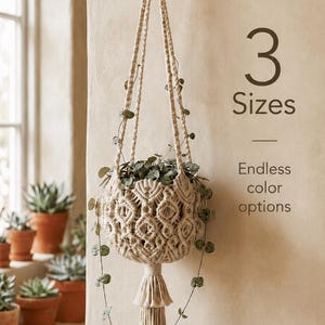 Macrame Plant Hanger | Handmade Cotton Hanging Pot Holder (Fits 8-14 inch pots)