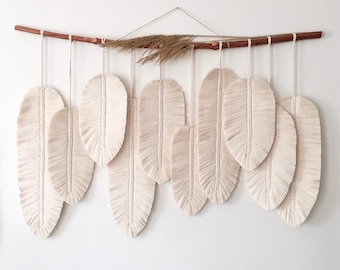 Large Macrame Feather Wall Hanging: Boho Home Decor