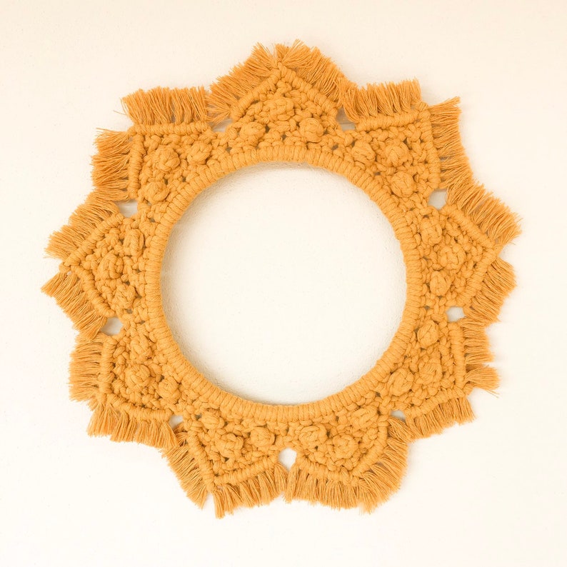 Yellow Mustard Colored Circular Macrame Wall Hanging on a Etsy