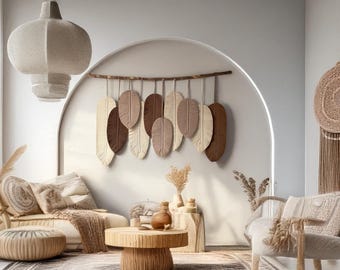 Large Macrame Feather Wall Hanging: Boho Home Decor