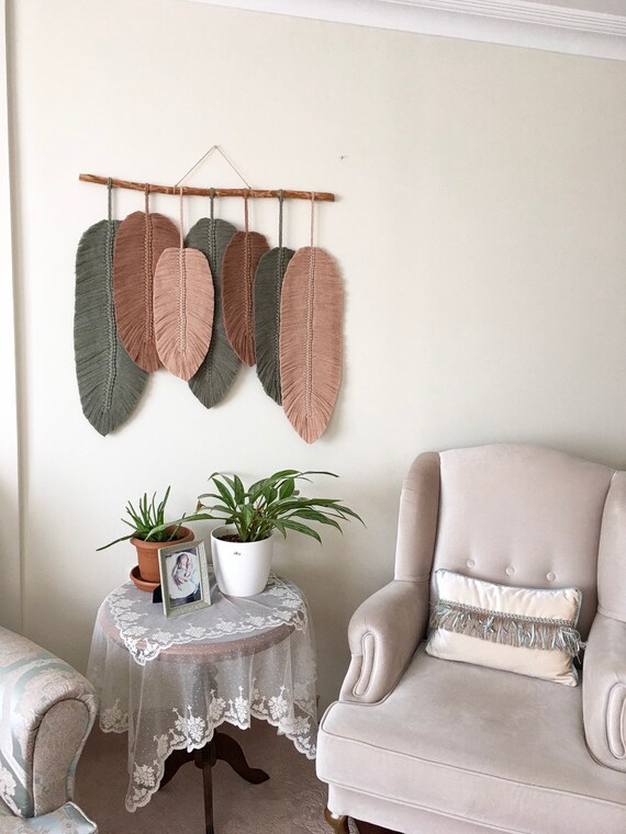 BOHO Wandbehang 2-teilig - Handgewebte Wanddeko Mit Blatt-Motiv Und Holzperlen