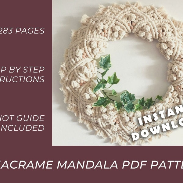 Macrame Mandala PATTERN Macrame Wreath - Written PDF and Knot Guide - DIY Circular Macrame Wall Hanging - Digital Download How to Tutorial