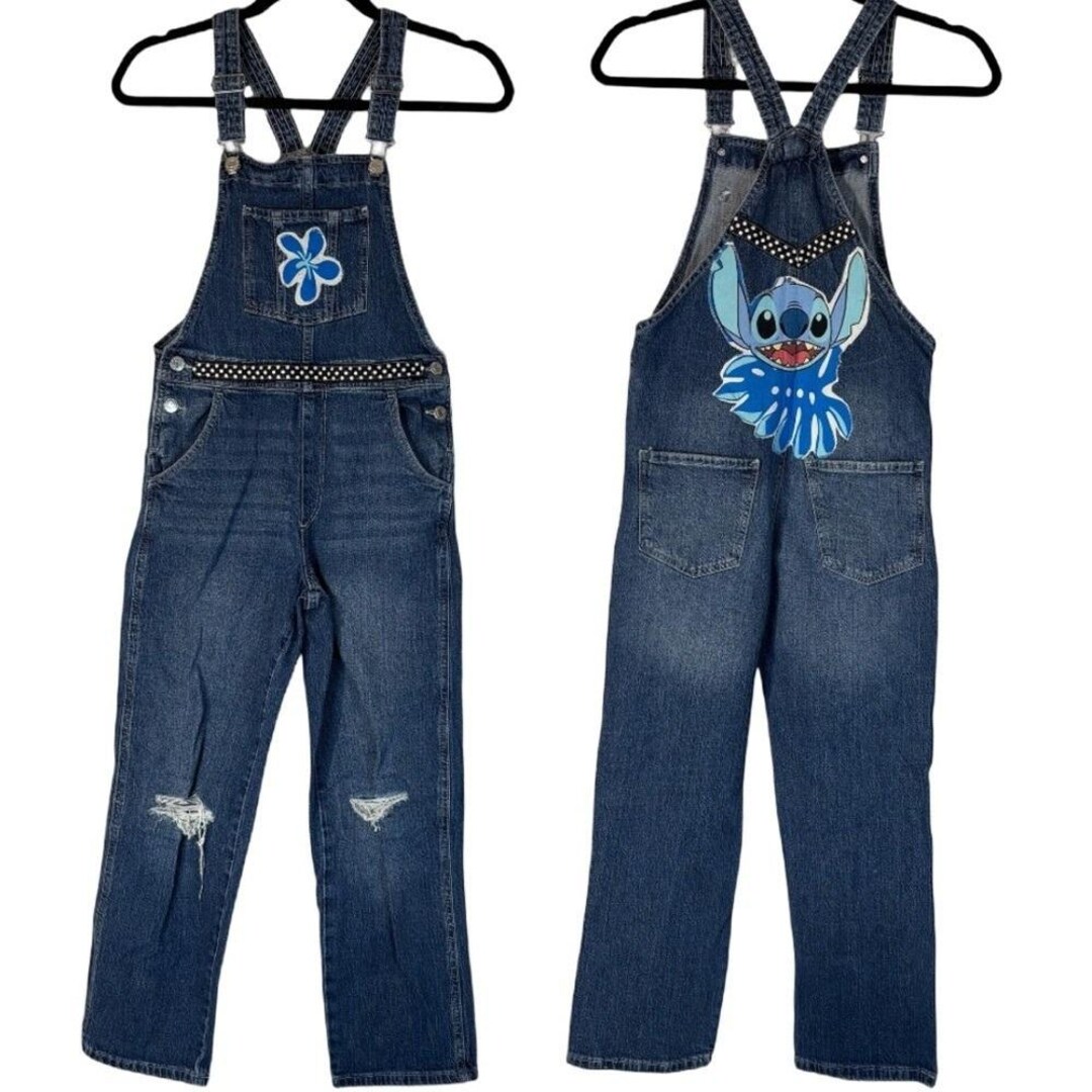 LILO and Stitch Hand Crafted Denim Overalls With Polka Dot Accents Kids ...