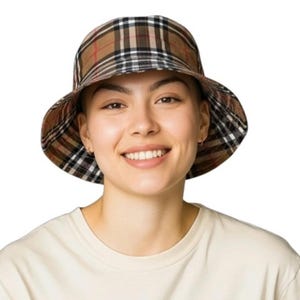 Burberry Brown Plaid Bucket Hat Burberry Plaid Bucket Hat Sz M | eBay main image 4