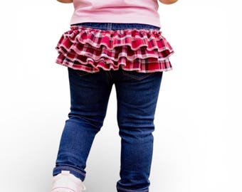 Jumping Beans Toddler Girls 3T Denim Jeggings Handcrafted Red Plaid Ruffle Back
