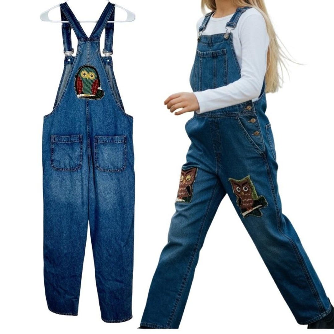 Light Blue Denim Overalls up Cycled With Hand Crafted Owl Appliqué ...
