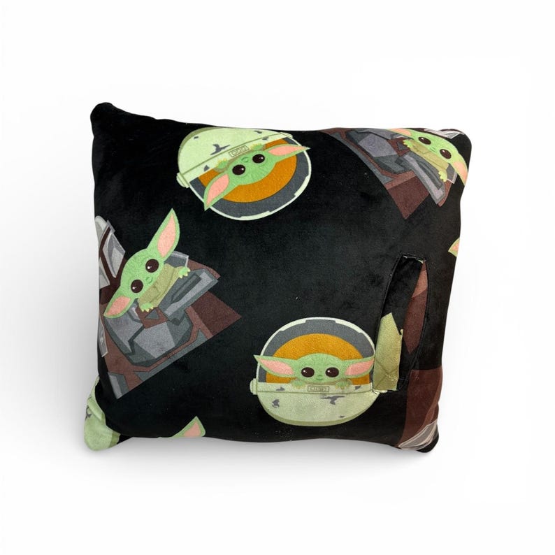 Star Wars Mandalorian Grogu Baby Yoda Plush Pocket Pillow Handcrafted Blk 14x14 afbeelding 1