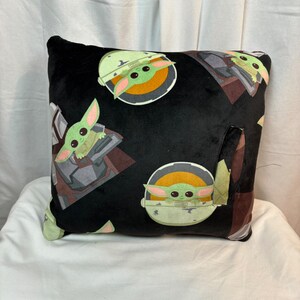 Star Wars Mandalorian Grogu Baby Yoda Plush Pocket Pillow Handcrafted Blk 14x14 afbeelding 2