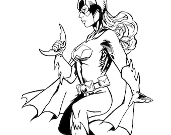 Stampa artistica di alta qualità "Heroine Batgirl" in stile fumetto, firmata dall'artista, 11 x 17 pollici.