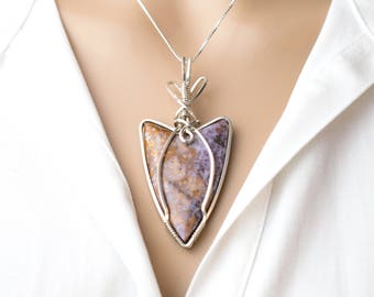 Burro Creek Jasper Pendant - Argentium Sterling Silver Wire Wrapped Pendant - Sterling Jasper Necklace - Jasper Jewelry - Gift For Her