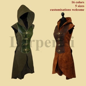 Leather surcoat with hood for women, Larp, Fantasy, Elf, Wood Elf, Assassin