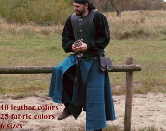 Men's Battle Skirt, made of Linen and Oiled Leather Larp, Fantasy, LRP