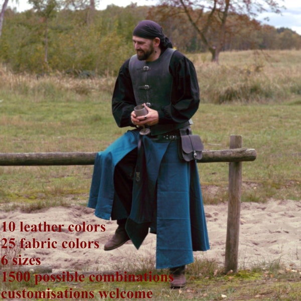 Men's Battle Skirt, made of Linen and Oiled Leather Larp, Fantasy, LRP