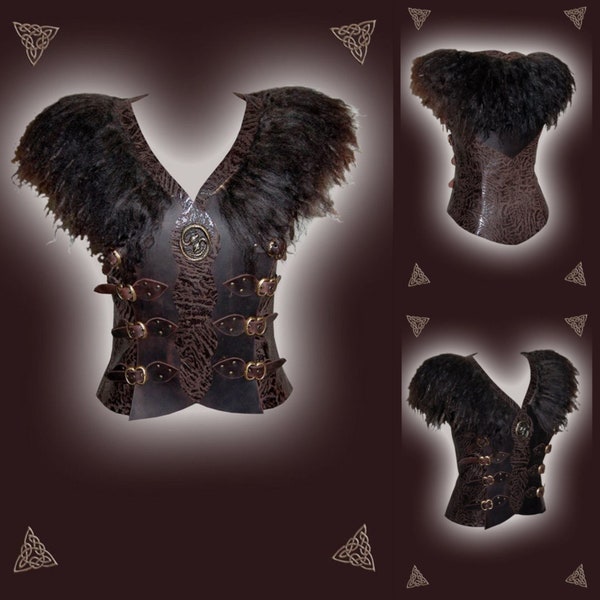 Leather armor with fur for women - One of a kind