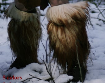 Sheepskin Fur Leg Warmers: Leather Laced Trim