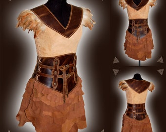 Fantasy leather top and skirt. - One of a kind.