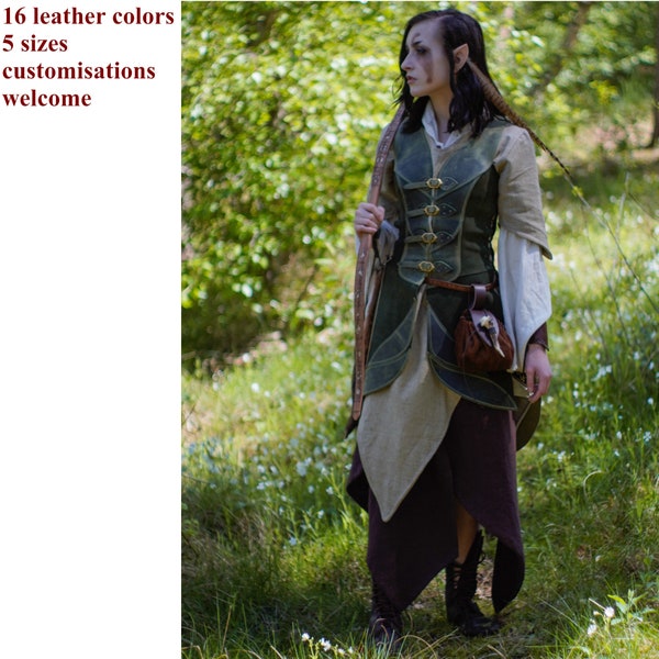 Elven leather surcoat for women, Larp, Fantasy