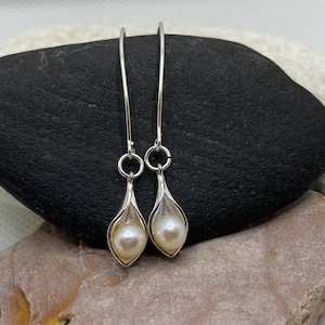 Calla Lily Pearl Silver Boho Earrings Bridal Wedding Birthstone Jewellery
