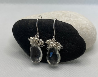 Groene amethist prasiolietcluster boho-oorbellen: sterlingzilver