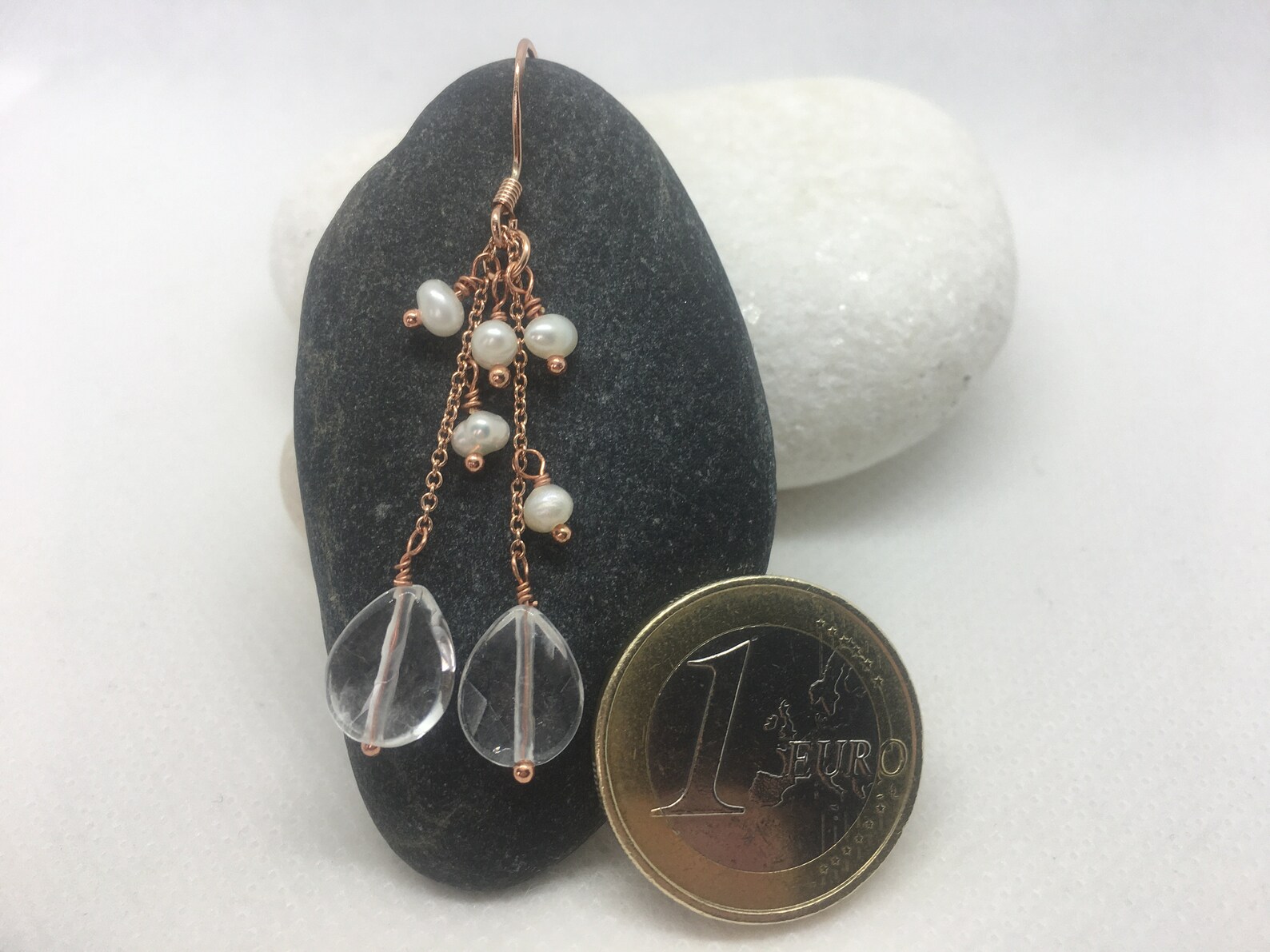 Rose Gold Pearl and Quartz Cluster Earrings Rose Gold Chain Etsy