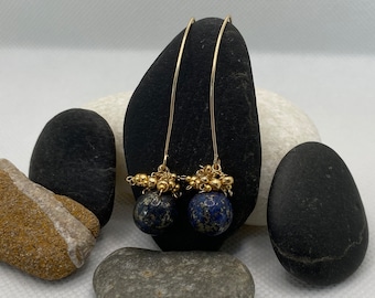 Lapis Lazuli Gold Cluster Marquise Boho Earrings