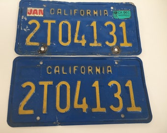 Vintage Blue and Gold California License Plates A Pair