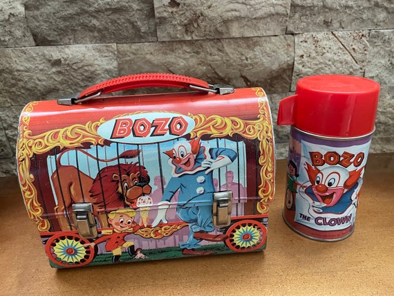 Vintage 1963 Bozo the Clown Lunchbox and Thermos Dome Top by