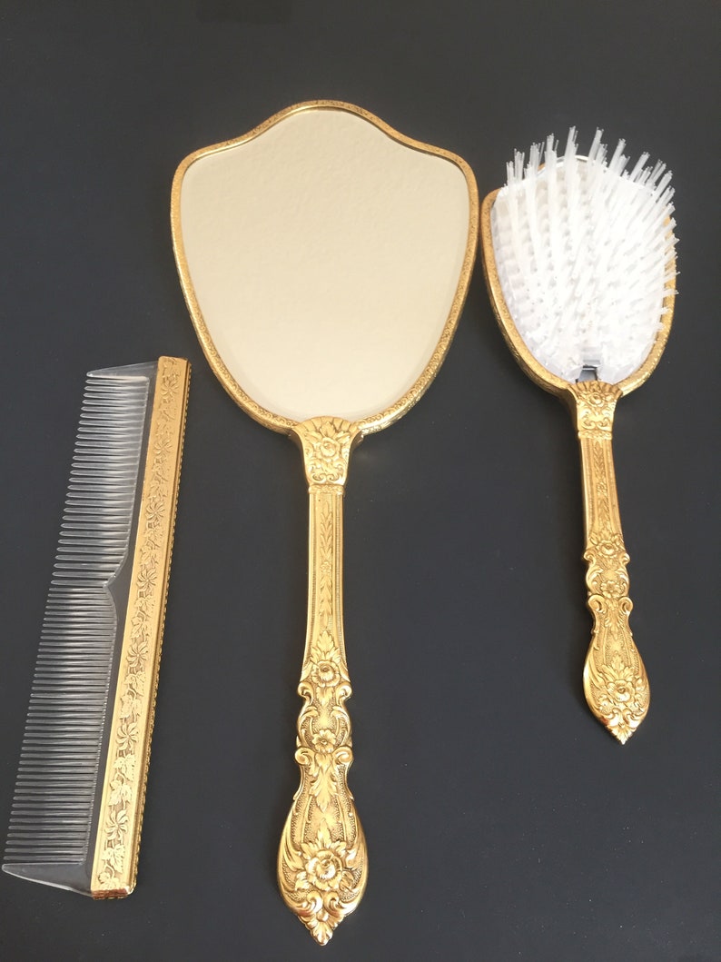 Vintage Hand Held MirrorBrush and Comb Set Hollywood Regency Etsy
