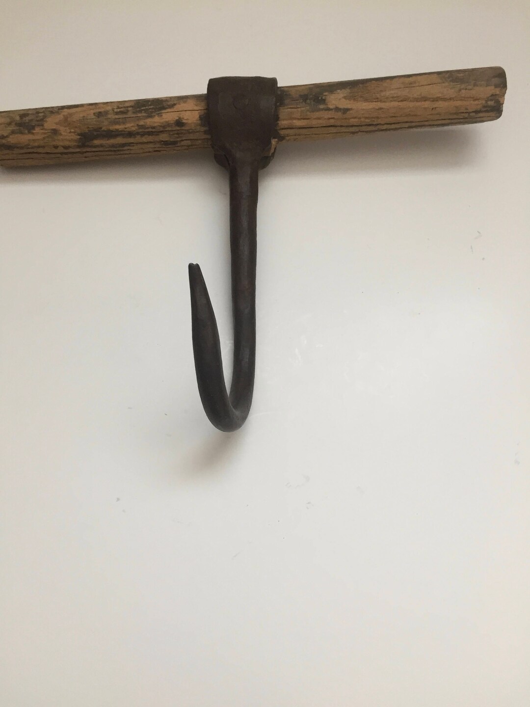 Antique Cast Iron Hook With Wood Handle Etsy