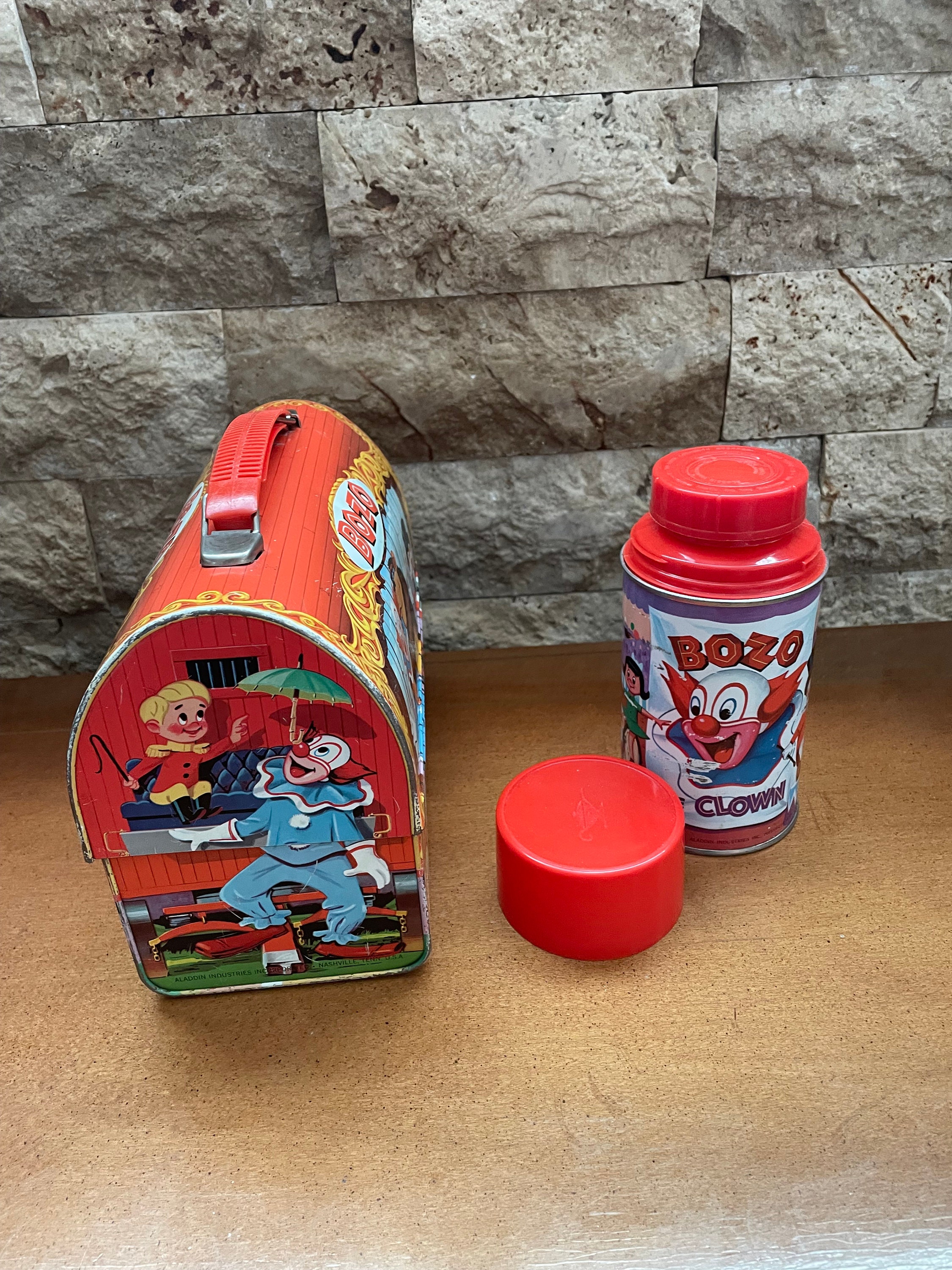 Vintage 1963 Bozo the Clown Lunchbox and Thermos Dome Top by