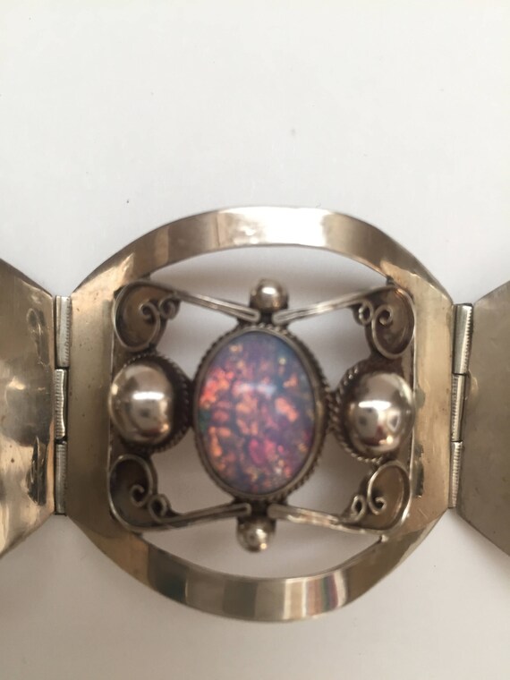 VintageMexican Sterling Glass Foil Opal Bracelet - image 4