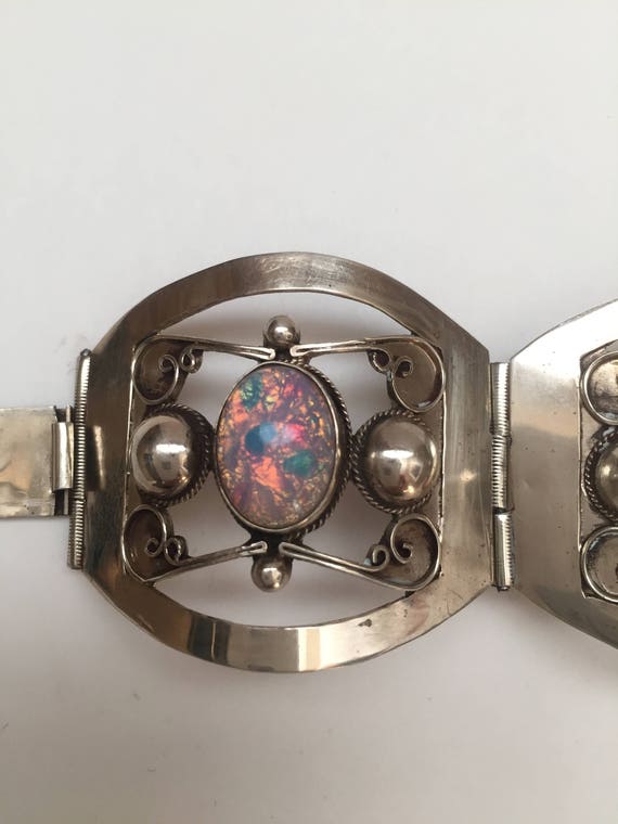 VintageMexican Sterling Glass Foil Opal Bracelet - image 2