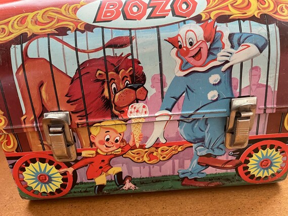 Vintage 1963 Bozo the Clown Lunchbox and Thermos Dome Top by
