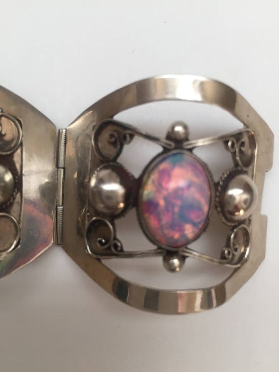 VintageMexican Sterling Glass Foil Opal Bracelet - image 5