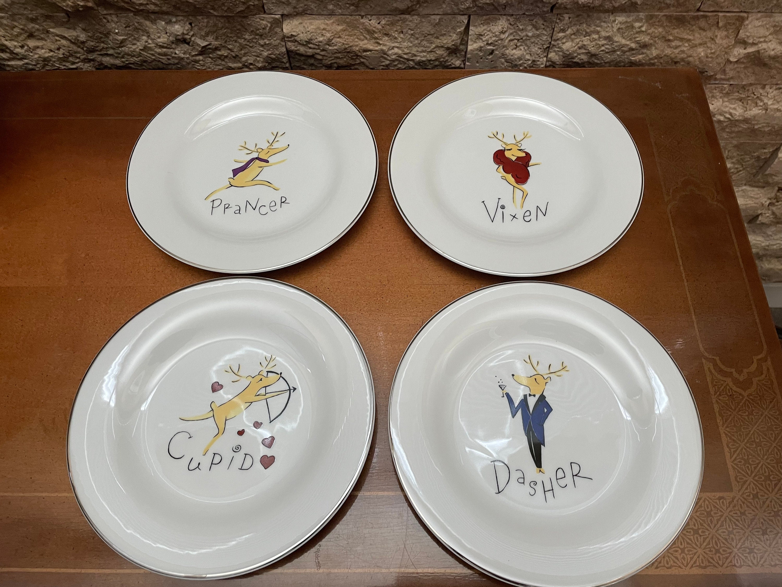 Discontinued Pottery Barn Reindeer Pattern Set of Four Salad