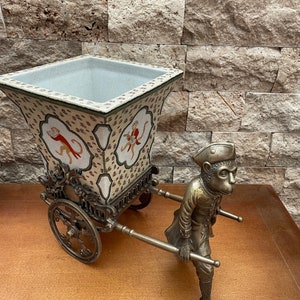 MCM Vintage Castilian Monkey Pulling Cart Filled with A Planter***SALE***