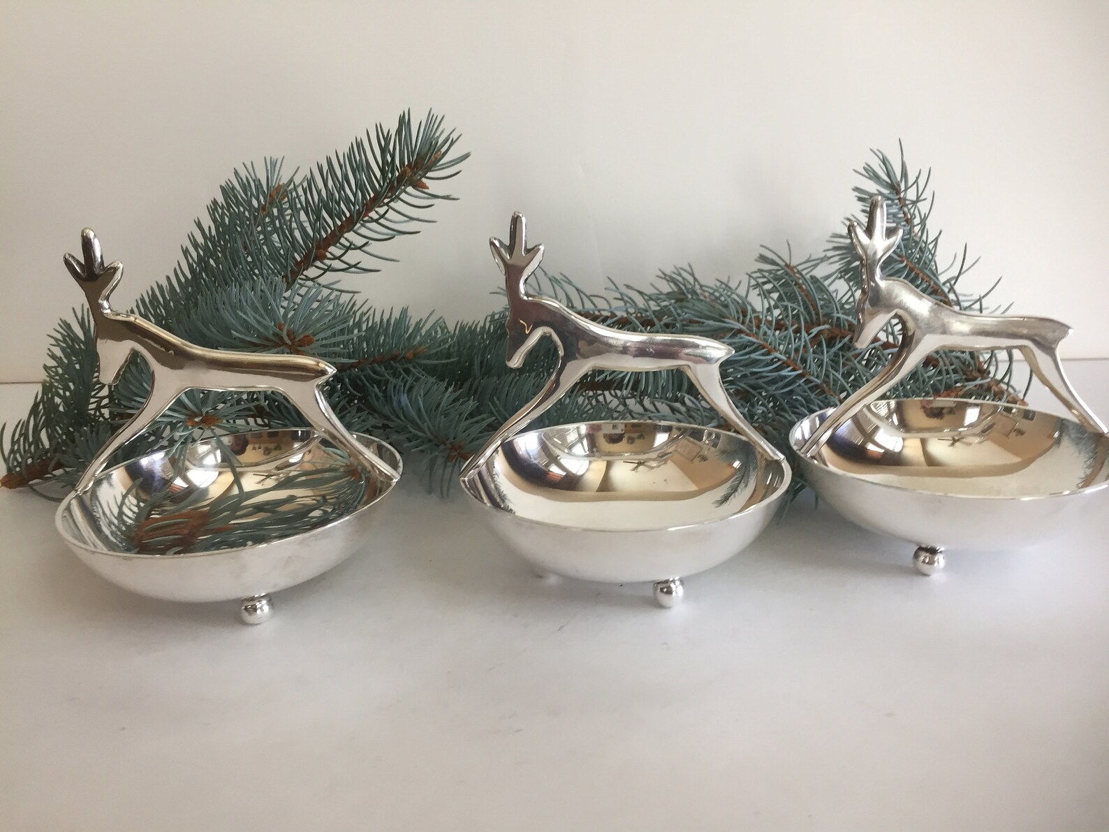 A Set of Three Vintage SliverPlate Sheridan Footed Reindeer Etsy