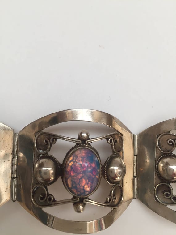 VintageMexican Sterling Glass Foil Opal Bracelet - image 3