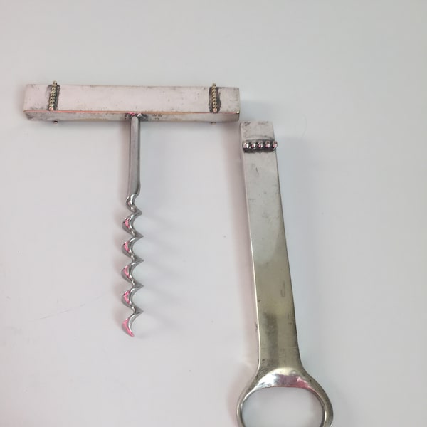 Vintage Three Crown  Pattern Ingrid Corkscrew and Bottle Opener Silver-plate